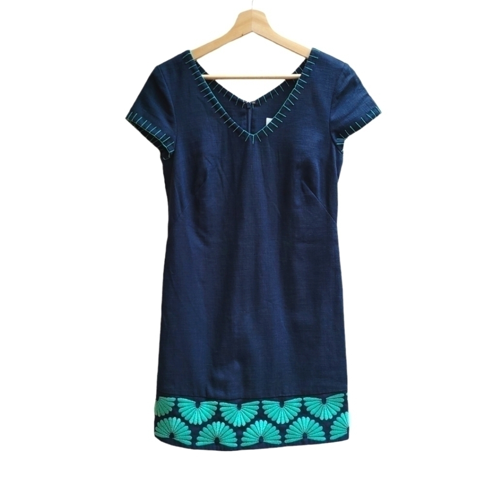 Vineyard Vines Heavy Linen Blend Dress, Navy with Sea Blue Embroidery, Size XS